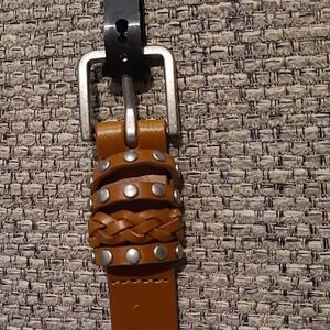NWT Express, S, Cognac Tan belt. Studs And Braids On Belt Loops